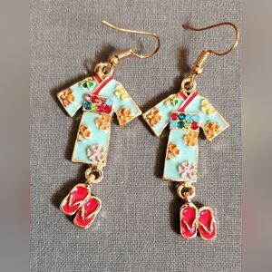 Kids Blue Kimono Dangle Earrings with Pink Sandals